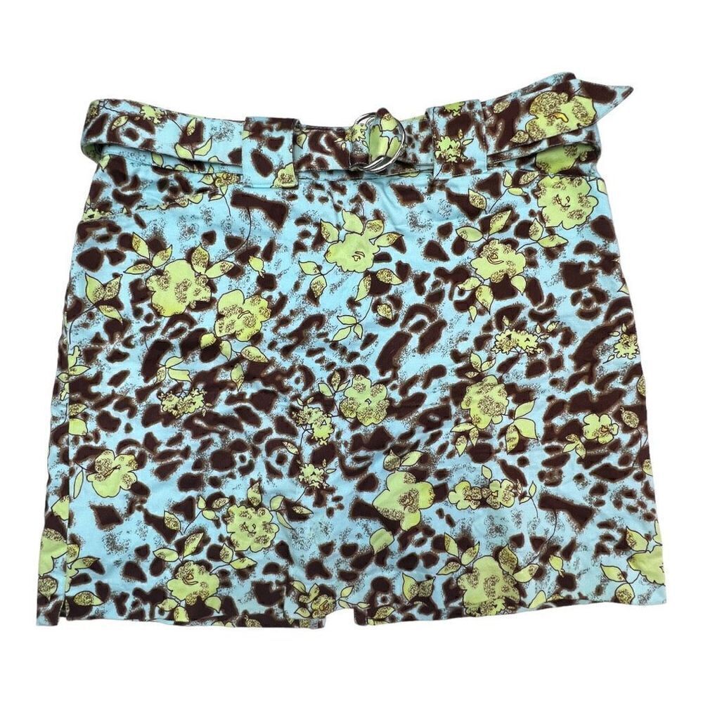 Bette & Court Skort Women's 6 Light Blue Black Tropical Floral Print Belted Golf